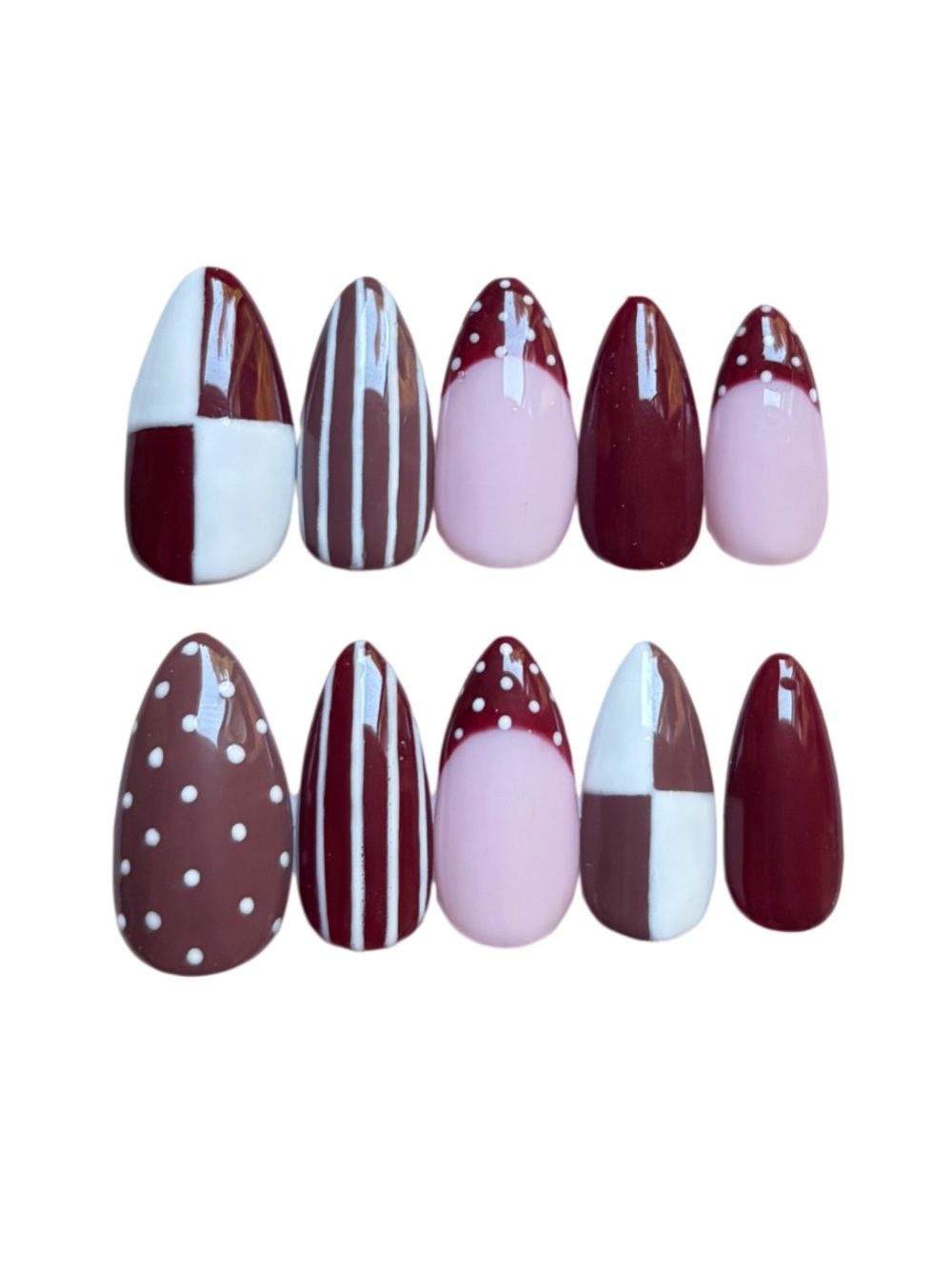 Maroon & Brown Patterned Press-On Nail Set - Women Accessories